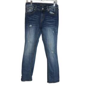 Grace in LA Womens 30 Easy Fit Distressed Bootcut Jeans Stretch Medium Wash
